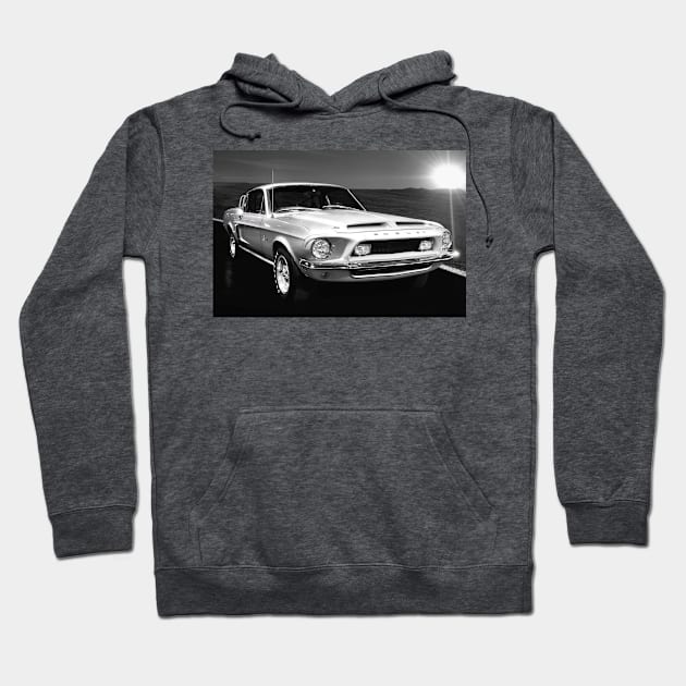 Shelby Cobra Mustang 1968 BW Hoodie by Burtney